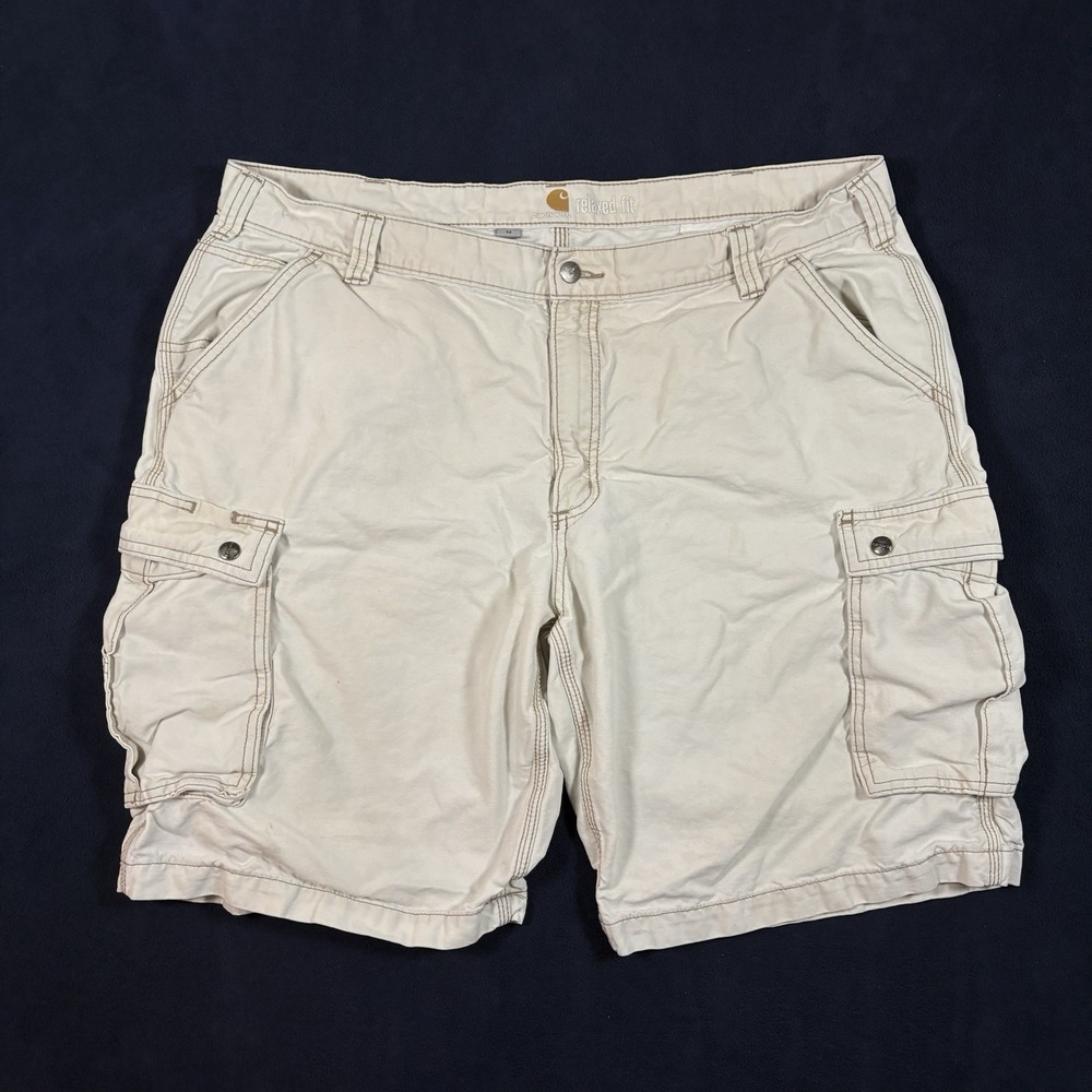 Carhartt Men 42 Rugged Cargo Shorts Relaxed Fit Canvas Cream Workwear 100277